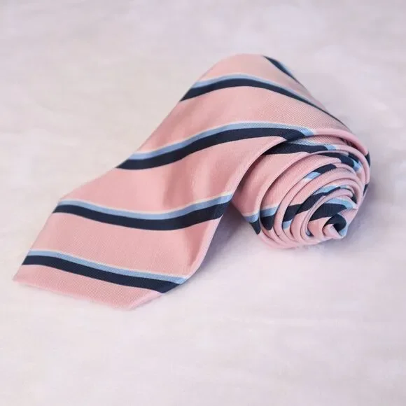 Paul Stuart Men's Silk/Wool Designer Repp Pink/Blue Striped Necktie Made in UK - Picture 2 of 8